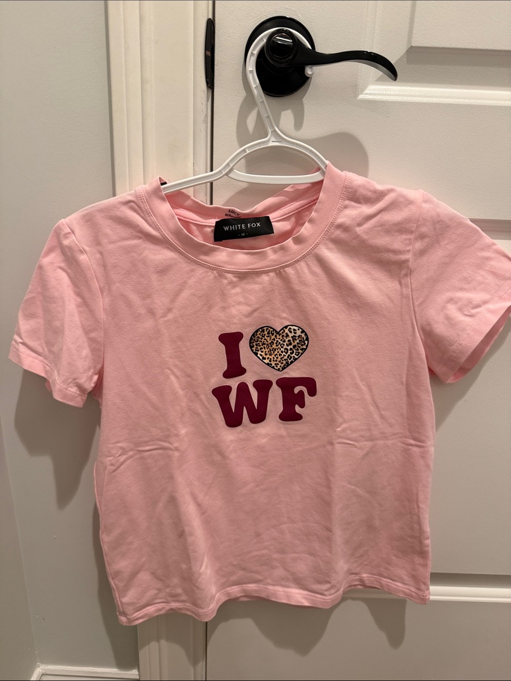 White Fox Boutique Pink Tee with Leopard Heart 'I ♥ WF'